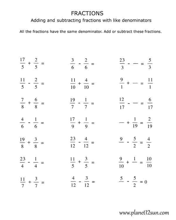 fractions- add, subtract